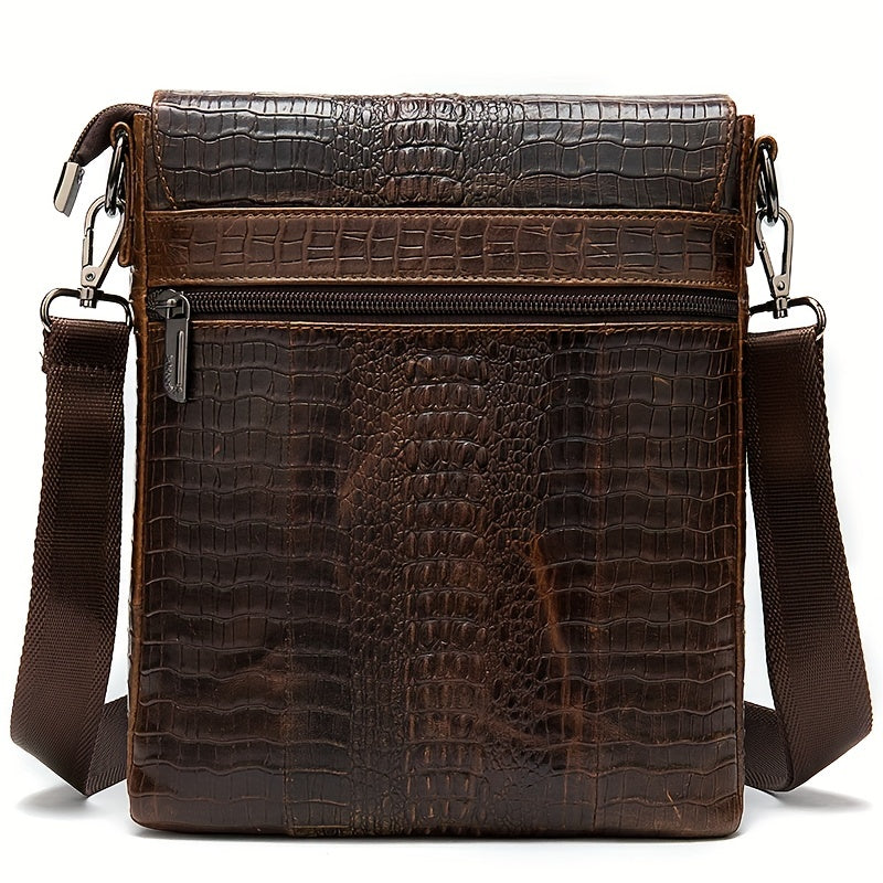 Vintage Crocodile Pattern Leather Bag for Work Commuting