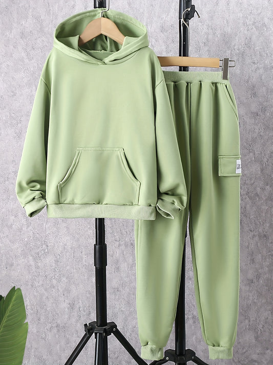 Girl's 2pcs Hoodie & Sweatpants Set Solid Casual Outfits Kids Clothes