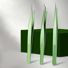 3pcs Pro Eyelash Extension Tweezers Set in Metal Case - Curved & Volume Lashes