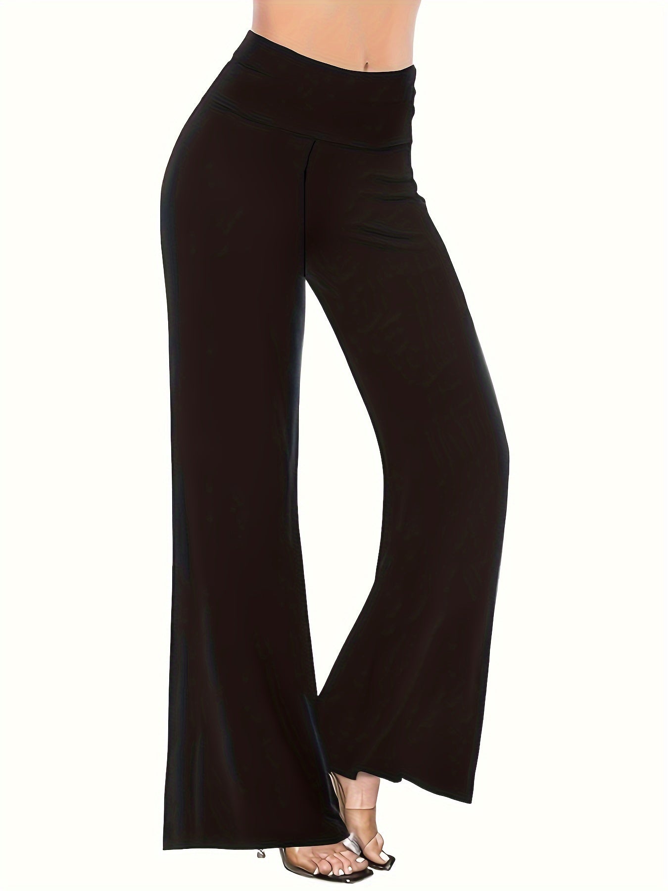 Women's Plus Solid Wide Waistband Flared Leg Trousers