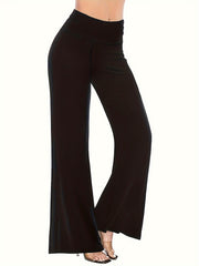 Women's Plus Solid Wide Waistband Flared Leg Trousers