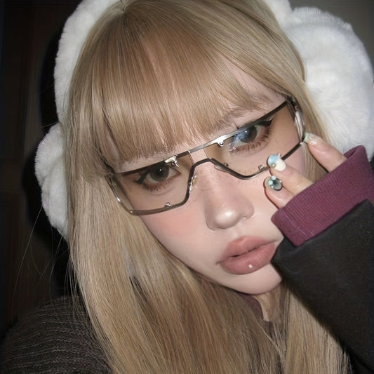 Y2K Futuristic Metal Hollow Sunglasses Rivet Decor UV400