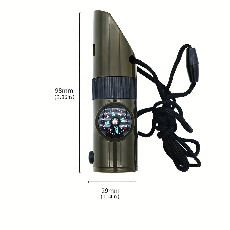 7 in 1 Survival Whistle LED Thermometer Compass Tool