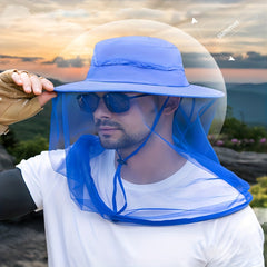 Outdoor Large Brim Sunshade Hat with Mesh Mask Protective Fishing Hat