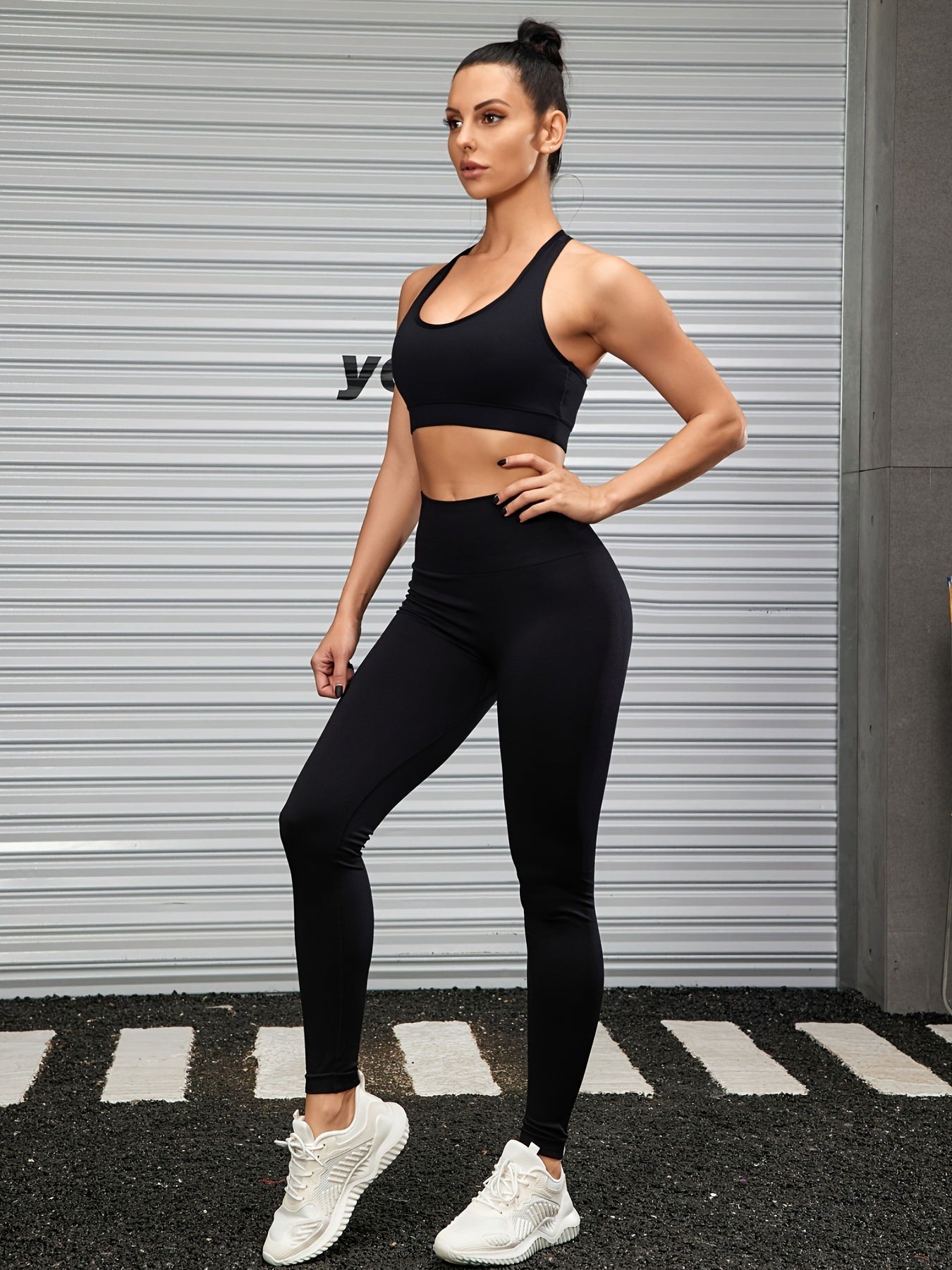 High Waist Yoga Leggings with Hip Pleats Stretchy Workout Pants