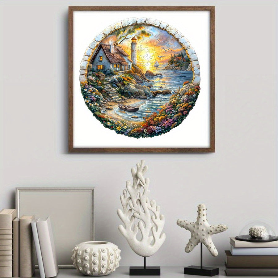 Coastal Sunset Wooden Jigsaw Puzzle - Unique Irregular Shape Brain Teaser