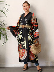 Boho Kimono Tribal Print Long Sleeve Beachwear