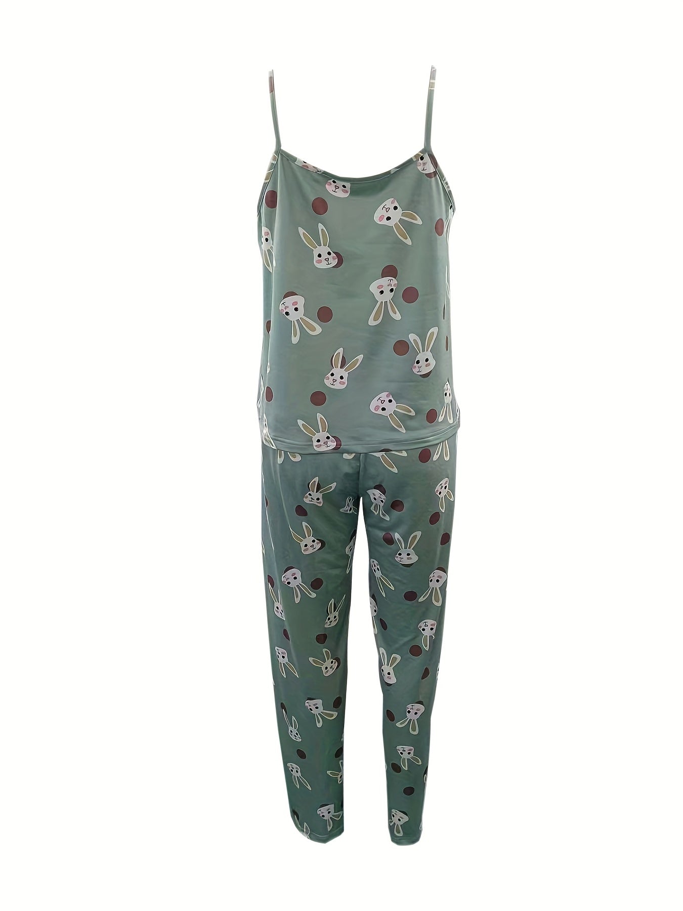 Bunny Print Pajama Set Sleeveless Cami Top & Pants Women's Sleepwear