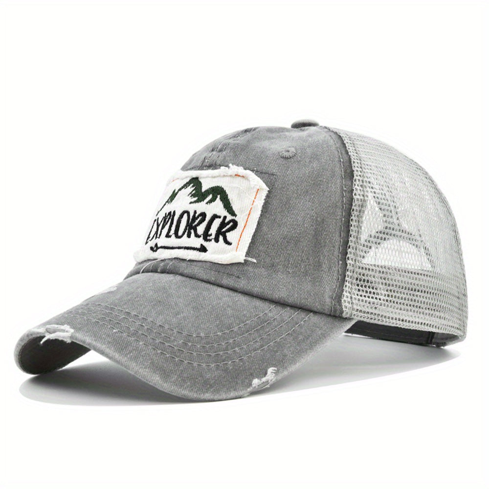 EXPLORER Embroidered Washed Baseball Cap Vintage Distressed Trucker Hat