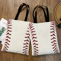 Baseball Pattern Print Canvas Bag Lightweight Shoulder Bag For Bowl