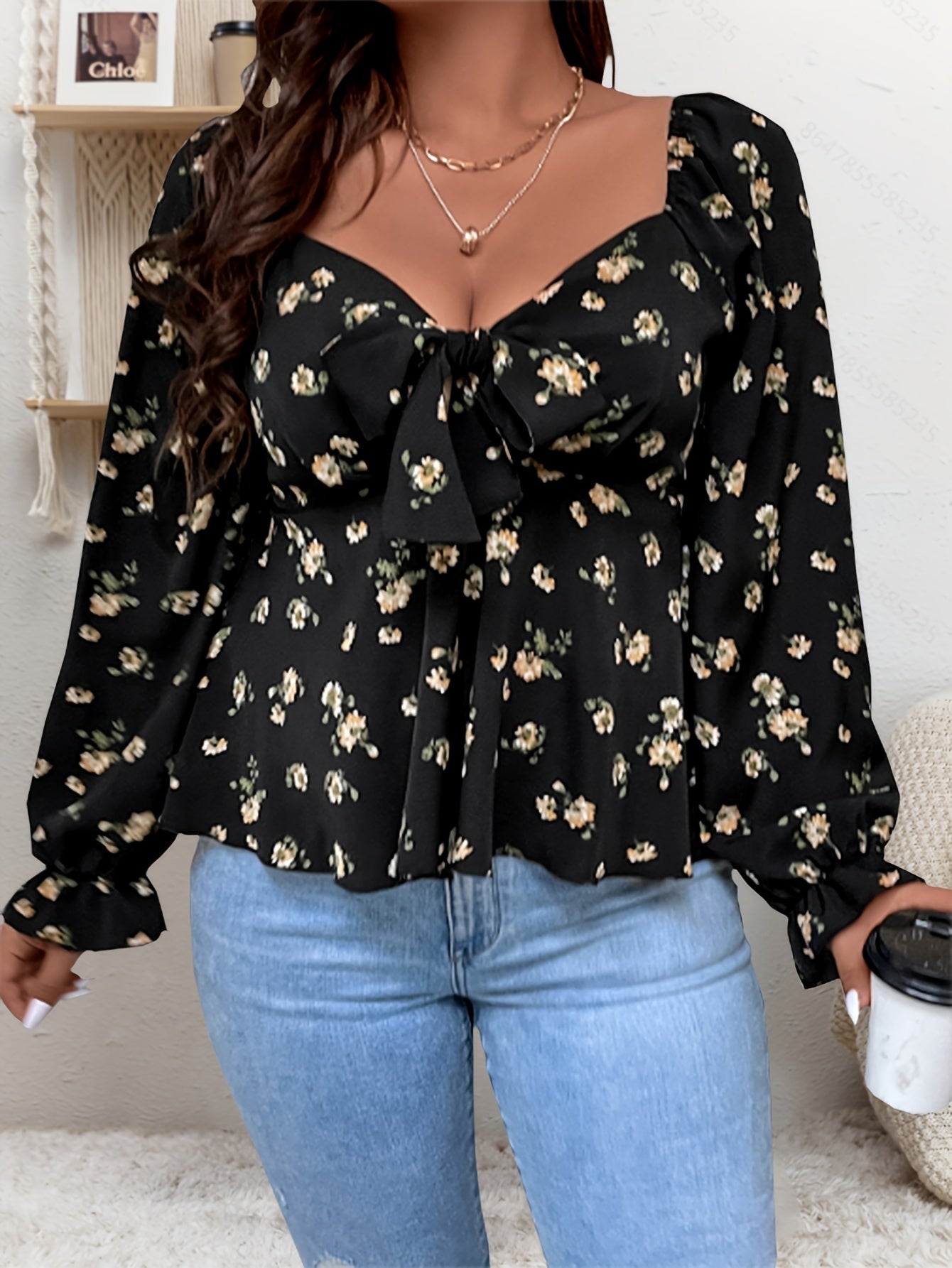  Floral Print Peplum Shirt Top