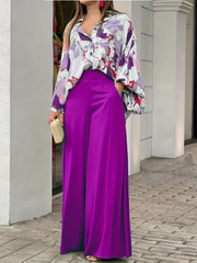 Tie Dye Batwing Sleeve Blouse & High Waist Pantsuits