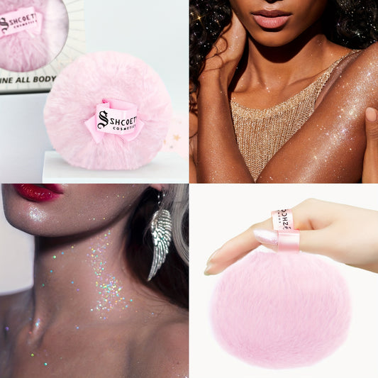 Peach Glitter Highlighting Puff for Face and Body
