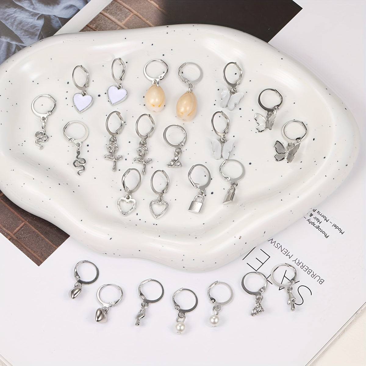 Heart Butterfly Lock Dangle Earrings Set for Women Girls Gift