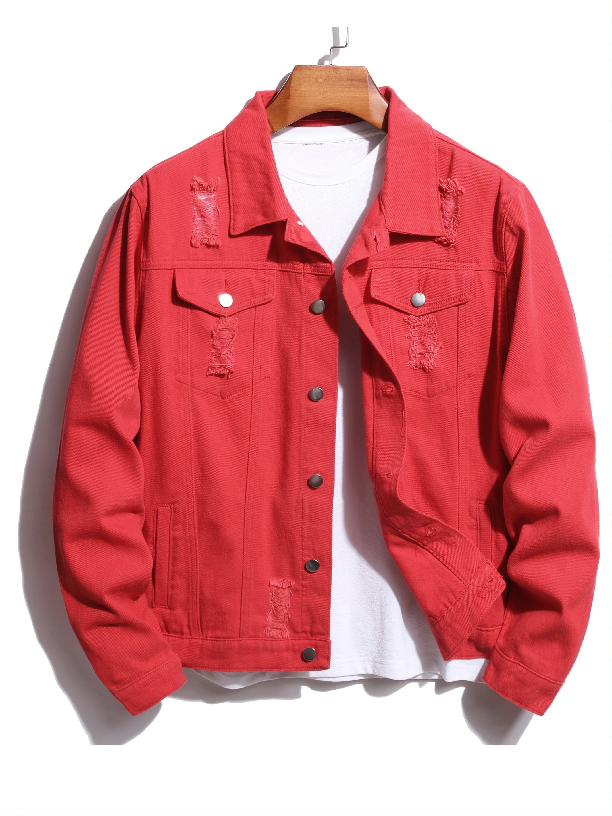Men's Ripped Denim Button-Down Jacket