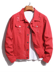 Men's Ripped Denim Button-Down Jacket