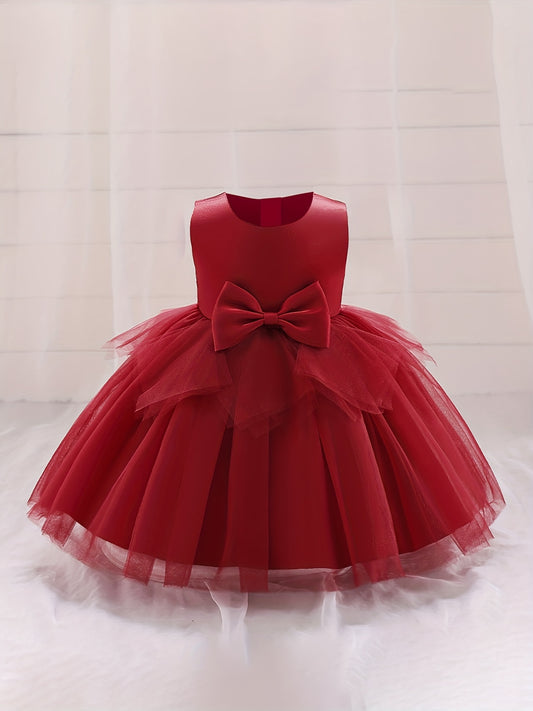 Baby Girl Dress Mesh Bowknot Princess Sleeveless Multicolor Evening Dress