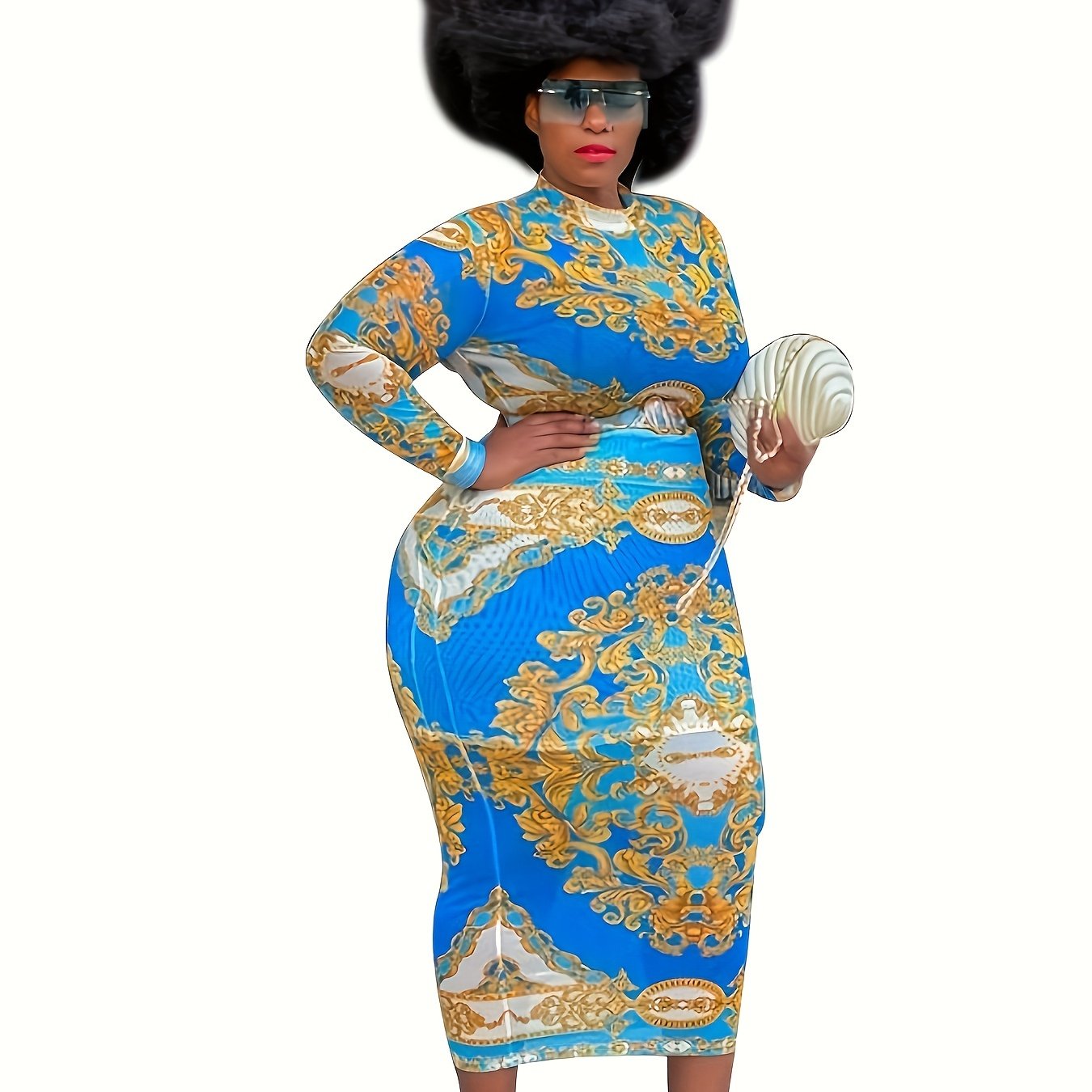  Baroque Print Bodycon Midi Dress