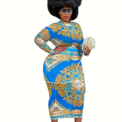  Baroque Print Bodycon Midi Dress