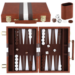 Backgammon Set 2 players Classic with Leather Case Brow