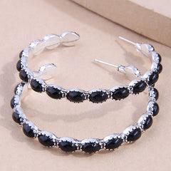 Turquoise Bohemian Metal Hoop Earrings Silver Plated Jewelry Party Decor 1Pair