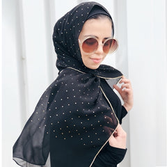 Chiffon Glitter Chain Bandana Scarf Lightweight Solid Hijab Scarf