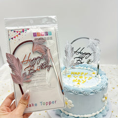 Golden Mirror Finish Laser Cut Leaf Cake Topper for Ages 14