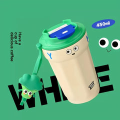 450ml Solid Coffee Cup Cartoon Strap Stainless Steel Water Cup