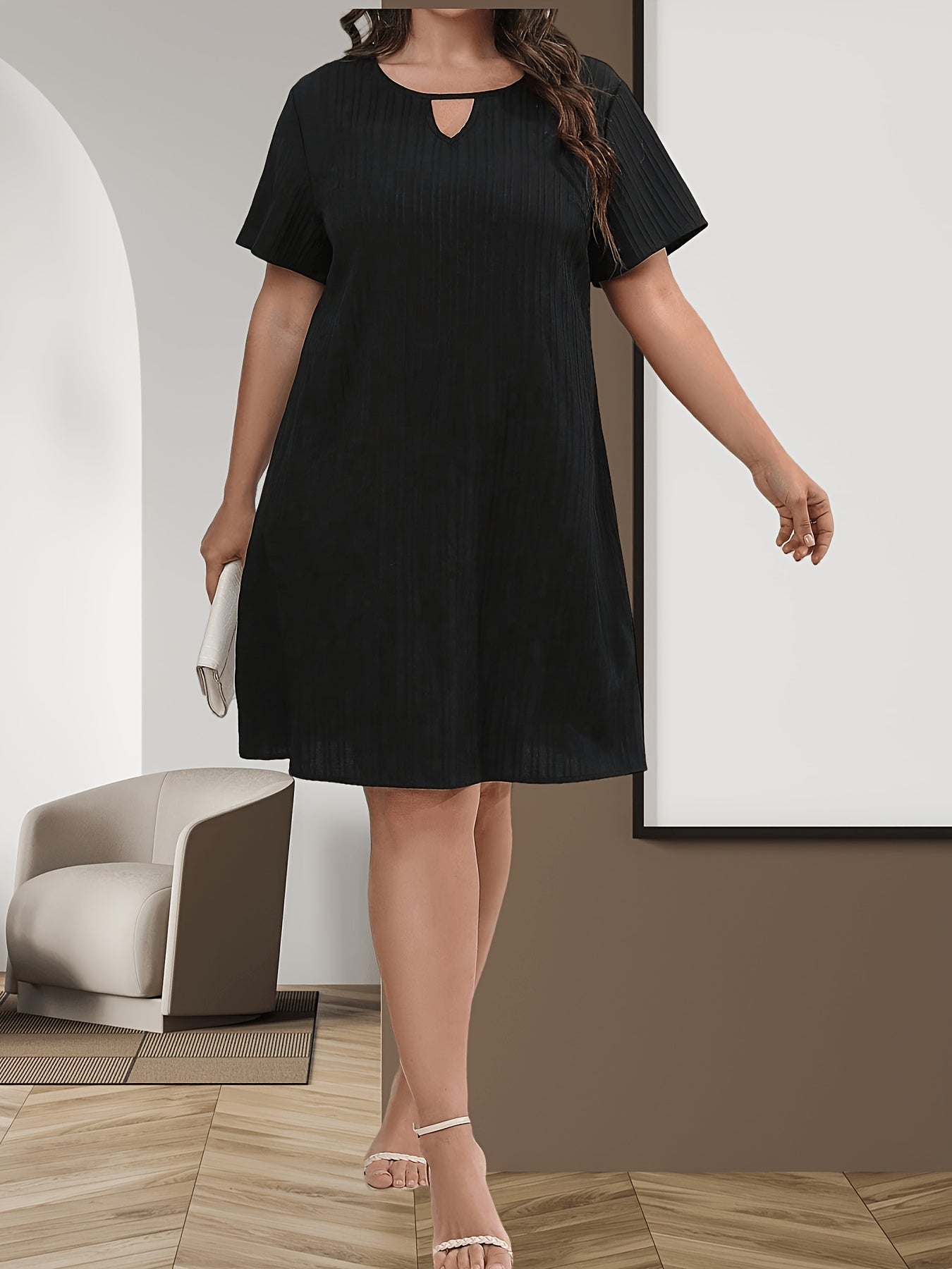 Women's Plus Solid Cut Out Short Sleeve Dress