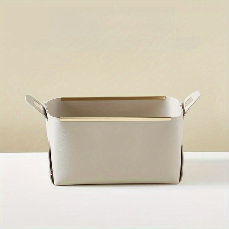 Desktop PU Leather Storage Basket Foldable Storage Box With Handle