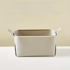 Desktop PU Leather Storage Basket Foldable Storage Box With Handle