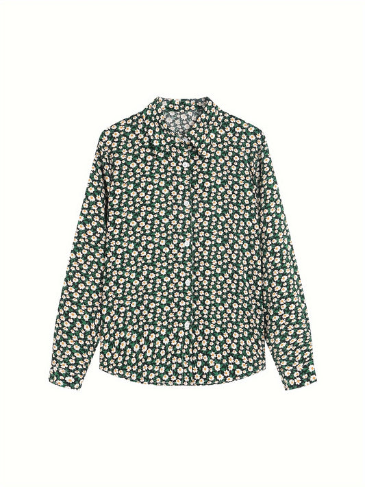  Women's Ditsy Print Button Up Blouse