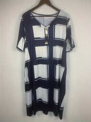  Grid Print Short Sleeve Dress with Pockets