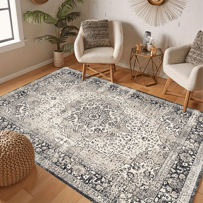 Vintage Boho Area Rug Soft and Washable Grey Pattern for Living Room