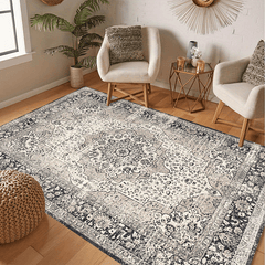 Vintage Boho Area Rug Soft and Washable Grey Pattern for Living Room