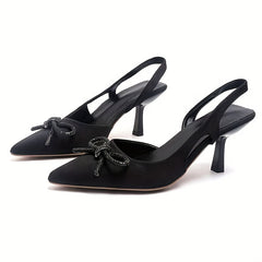 Women's Rhinestone Bow Sandals Slingback Stiletto Heel Shoes