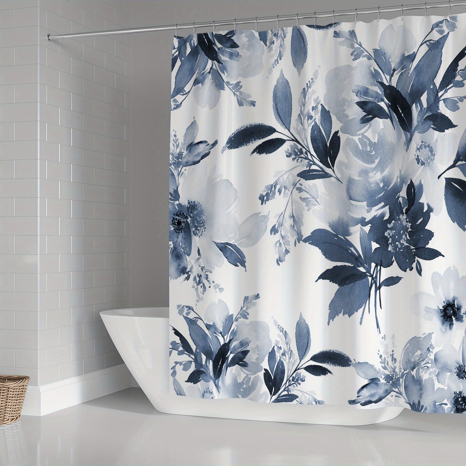 Floral Shower Curtain Set with Non Slip Floor Mat - 4pcs