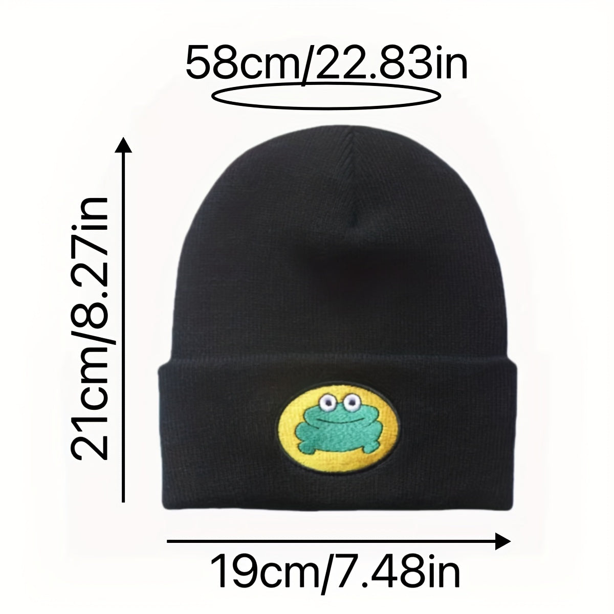 Cartoon Frog Embroidery Beanie Hat Warm Unisex Ski Cap