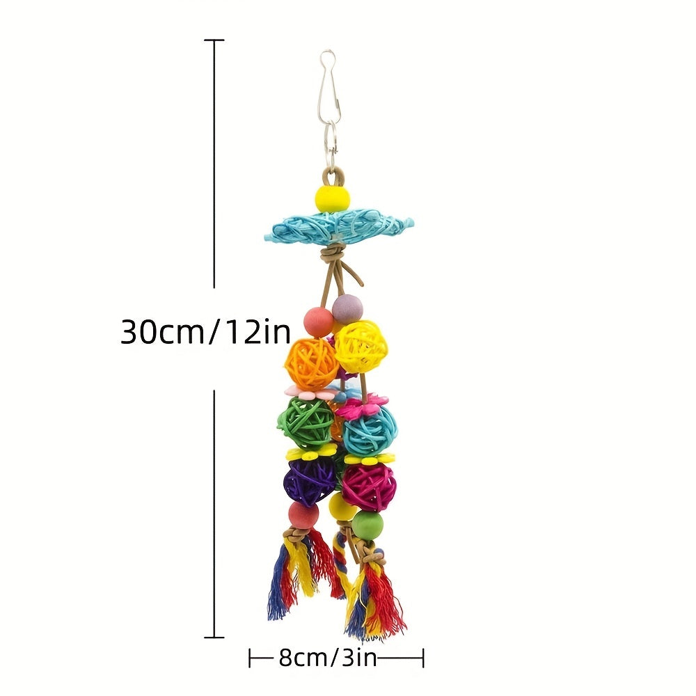 Parrot Toys Star Rattan Ball Shaped Bite Swing Bird Chewing Cage Hanging Decor