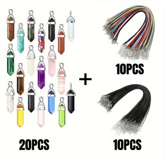 40pcs Chakra Crystal Pendant Necklace Set Hexagonal Bullet Shape Quartz Stones