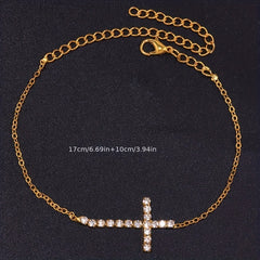 Rhinestone Cross Chain Anklet Dainty Ankle Bracelet