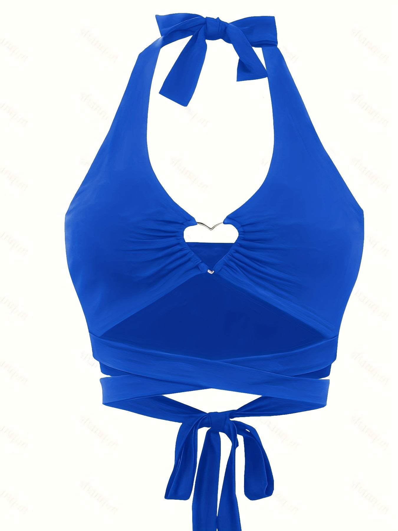 Heart Pattern Decor Halter Neck Top Beach Wear Backless Cross Tie Back
