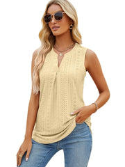 Eyelet Embroidered Tank Top Summer V-neck Sleeveless Tank Top