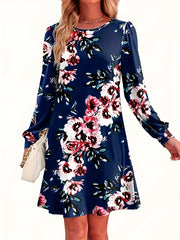  Women's Floral Print Long Sleeve Tee Dress