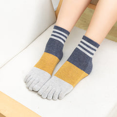 Striped Cotton Five Finger Ankle Socks