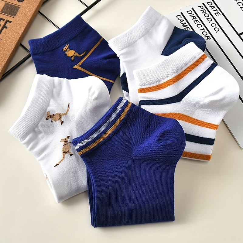 5 Pairs Kangaroo Print & Striped Low Cut Women's Socks
