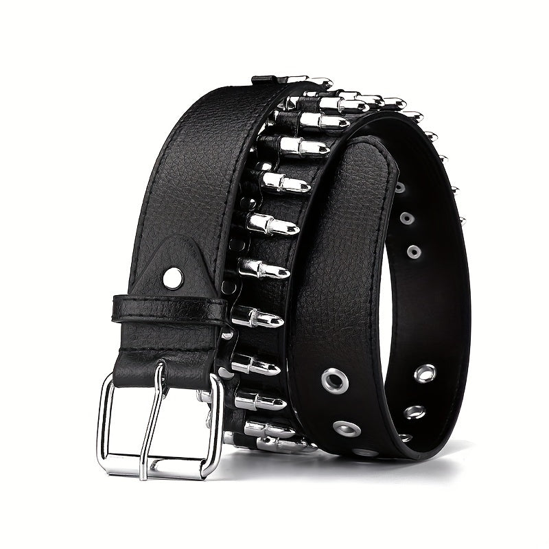 Adjustable Unisex Waist Belt Punk Bullets Rivet Studded Leather Belt