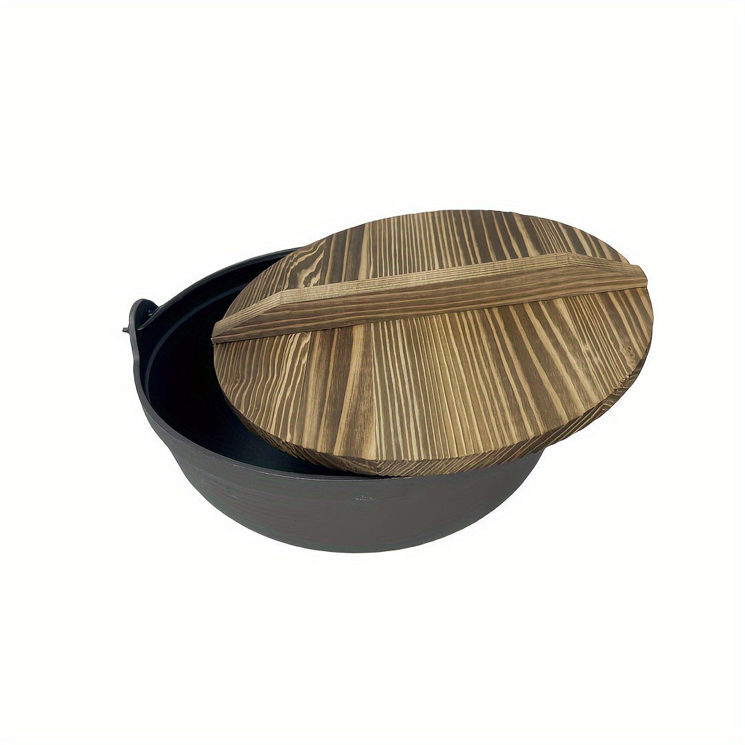 Cast Iron Pot Double Handle Non Stick Pot Wooden Cover