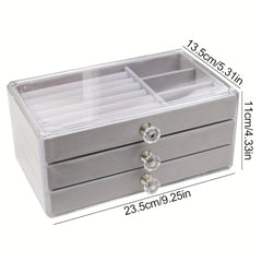 Acrylic Jewelry Organizer Box 3 Drawers Clear Velvet Lining Anti-oxidation