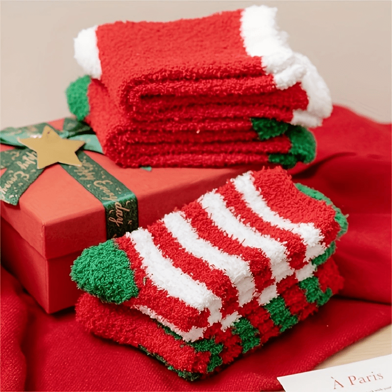 4 Pairs Christmas Print Socks Comfy & Fuzzy Warm Women's Stockings